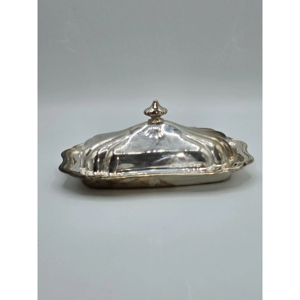 Gorham Heritage Silverplate Butter Dish With Lid and Glass Insert 7.5